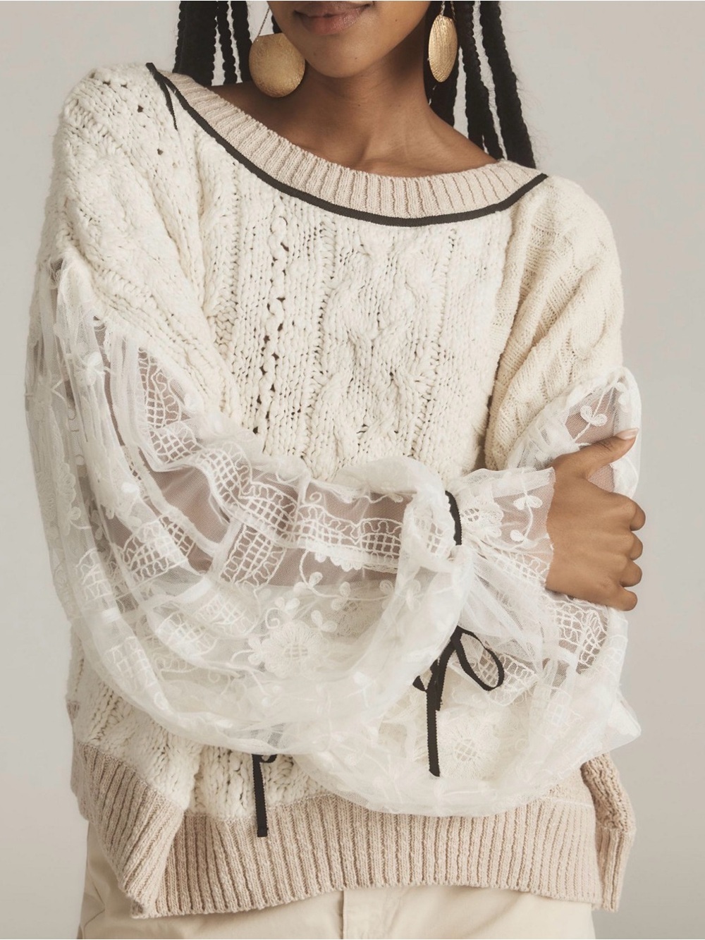NWT Lace Cable Twofer Sweater